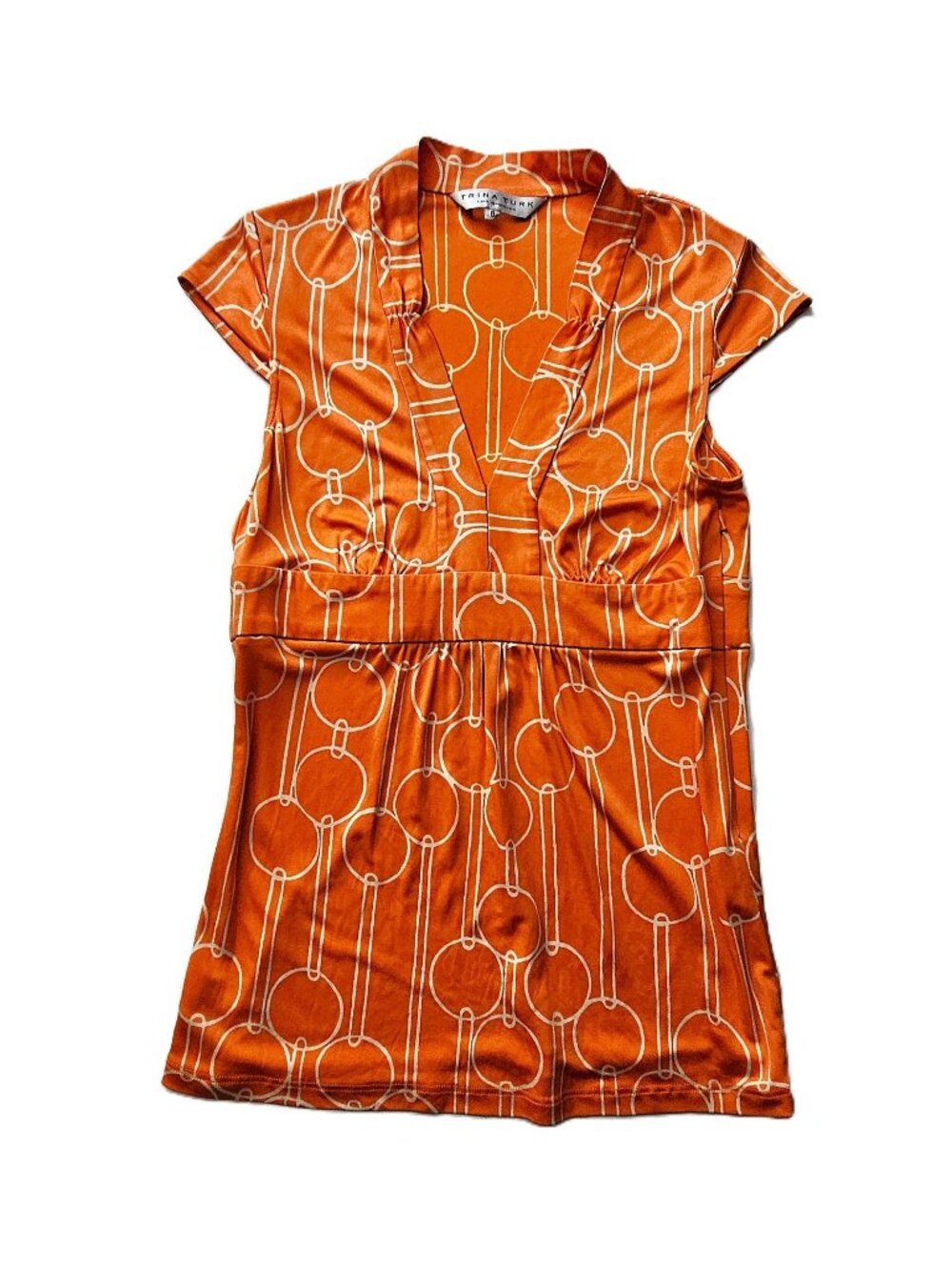 Trina Turk Women's 100% Silk Orange Chain Link Pattern Blouse Top Size 8